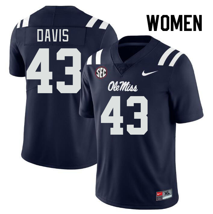 Women #43 Dylan Davis Ole Miss Rebels College Football Jerseys Stitched-Navy